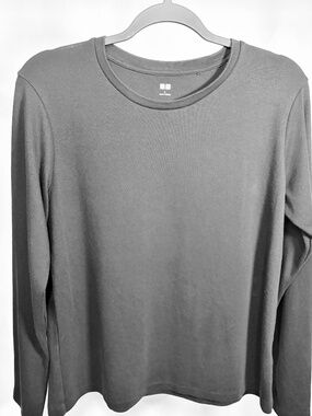UNIQLO Black Stretch Cotton Long Sleeve Crewneck Top – Size L